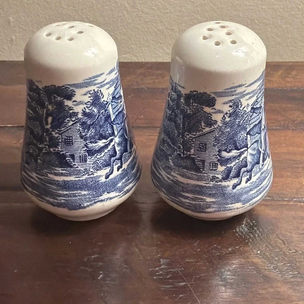 Vintage Staffordshire Liberty Blue Ironstone Salt & Pepper Shakers England
